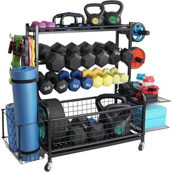STUFFSTASH Adjustable Dumbbell Rack with Storage and Wheels