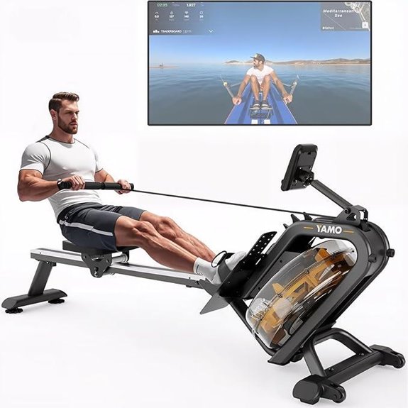 YAMO Water Rowing Machine with Bluetooth & Support