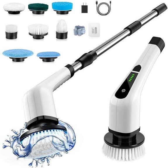 Electric Spin Scrubber with 8 Brush Heads and Adjustable Speeds