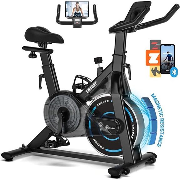 CHAOKE Exercise Bike with App LCD Dumbbell Rack