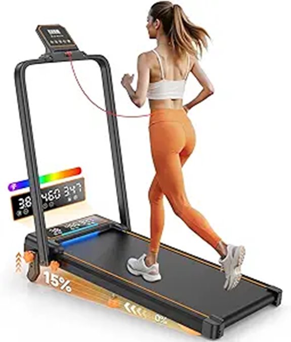 Foldable Treadmill with Incline LED App RGB Light