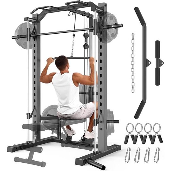 OPPSDECOR Power Rack with Lat Pulldown & Barbell
