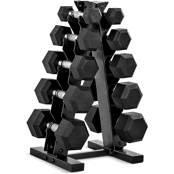 CAP Barbell Rubber Coated Dumbbell Set with Rack