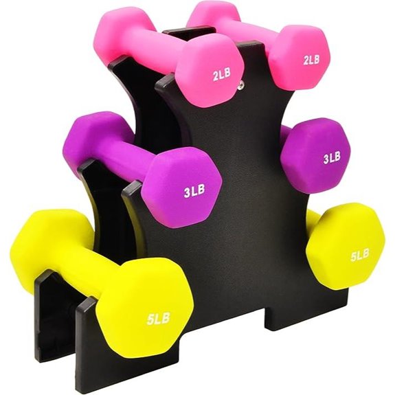Fitvids Set of 6 Neoprene Dumbbell Hand Weights Set with Rack: 2/3/5 Pairs