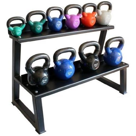 Ader Vinyl Kettlebell Set w/Rack & DVD- (5-50 Lb,+ 8 12 18 Lbs)