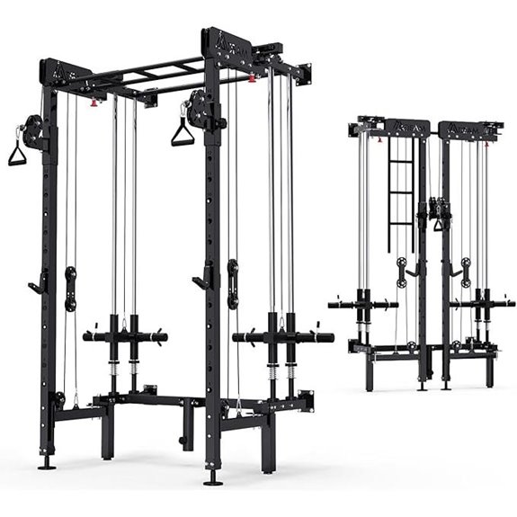 Wall-Mounted Folding Power Rack with Cable & Pull-Up Bar